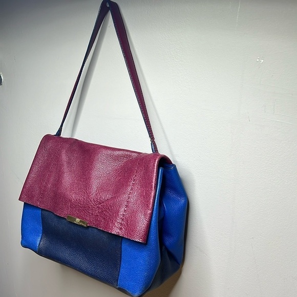 Ted Baker Blue Purple Color Block Leather Shoulder Bag - Picture 3 of 13